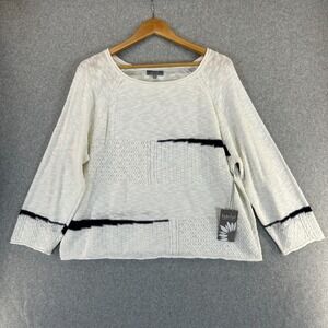 Habitat Harvest Tweed Cable Stitch Pullover Sweater Cotton White Blue Sz XL NWT